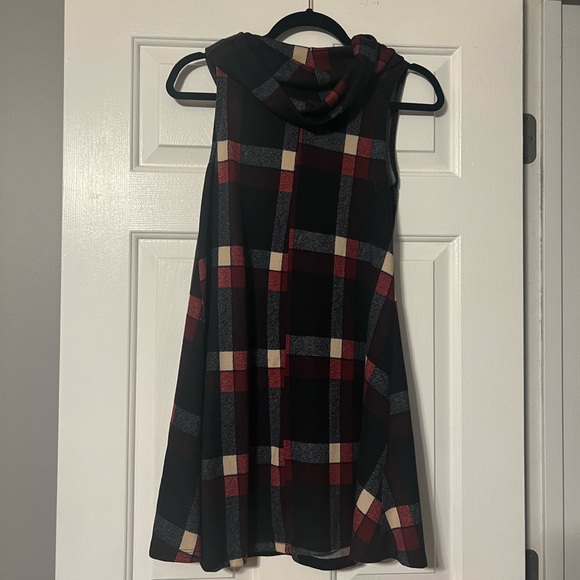 Small plaid boutique sleeveless dress cowl neck sweater Buffalo checkered - Picture 3 of 8